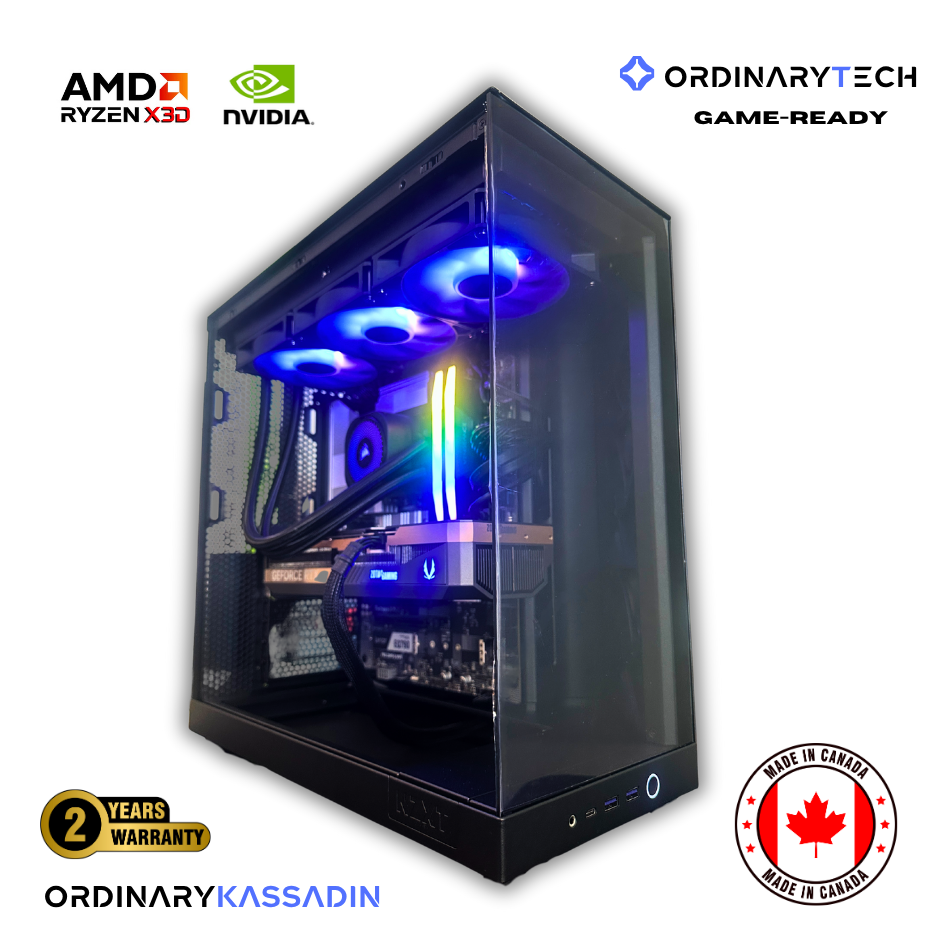 Custom-built OrdinaryTech PC featuring AMD Ryzen 9 9700X, NVIDIA RTX 5070 12GB, and DDR5 memory for high FPS 1440p gameplay.